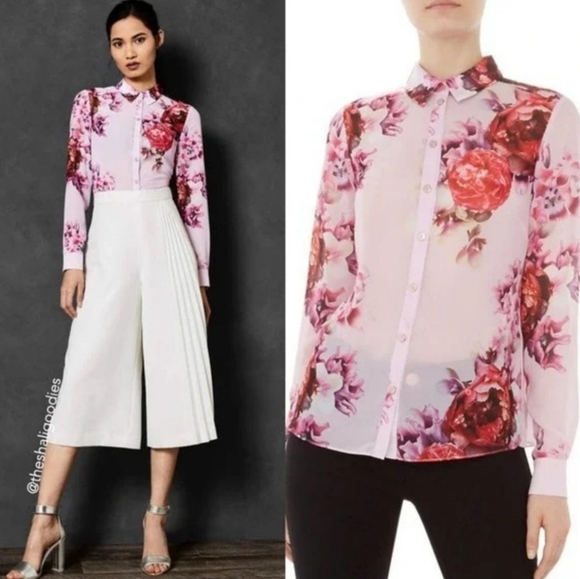 Ted Baker Tops - Ted Baker | EUC Mmarta Shirt Pink Floral Blouse Size Us 8 - 10